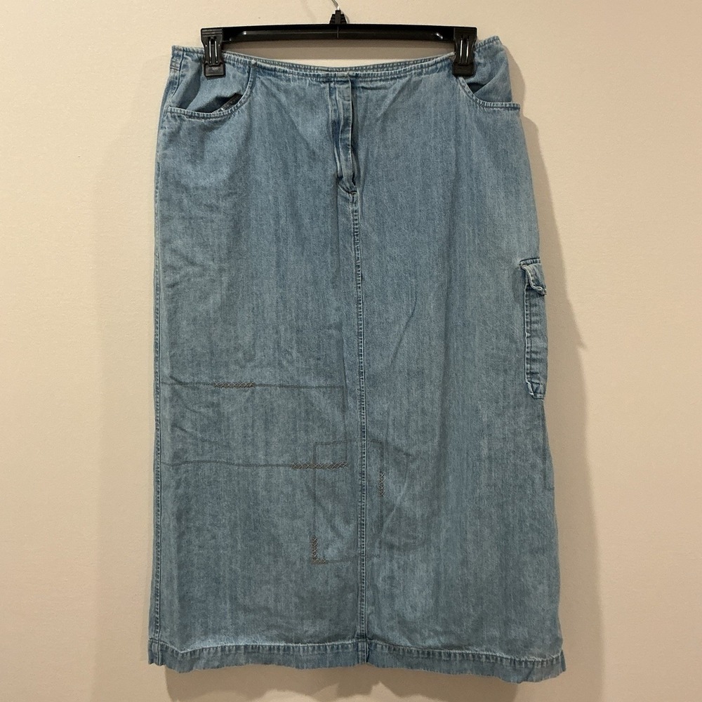 J.Jill A Line Maxi Skirt‎ Sz 14 Blue seamed Denim Boho Farm Cottagecore Country